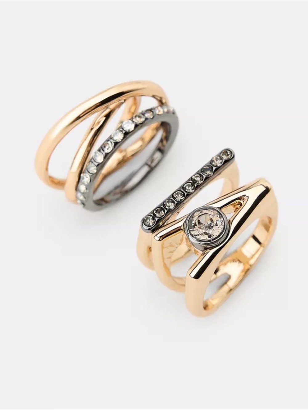 Zara Rhinestone Rings Pack of 2 Combined GOLDEN 1856/320/303 Small